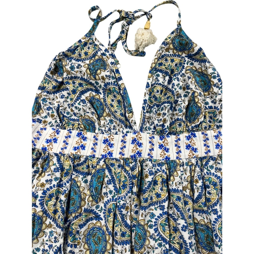 Jessica Simpson Paisley Halter Mini Dress Blue White Boho Women's Medium‎